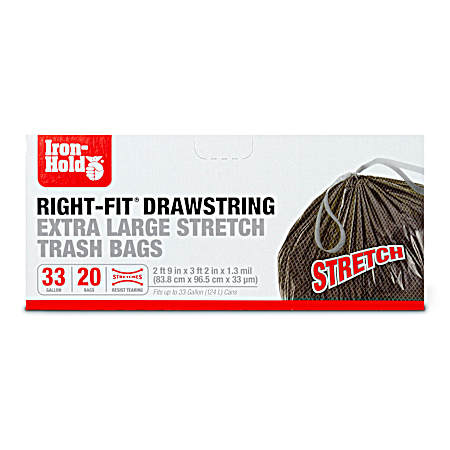 33 gal. Right-Fit Drawstring XL Stretch Trash Bags, Black - 20 Ct