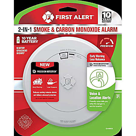 10-Year Battery 2-in-1 Smoke & CO Alarm with Voice & Location Alerts