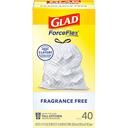 Force Flex Tall Kitchen Fragrance Free Drawstring Trash Bags - 40 Ct