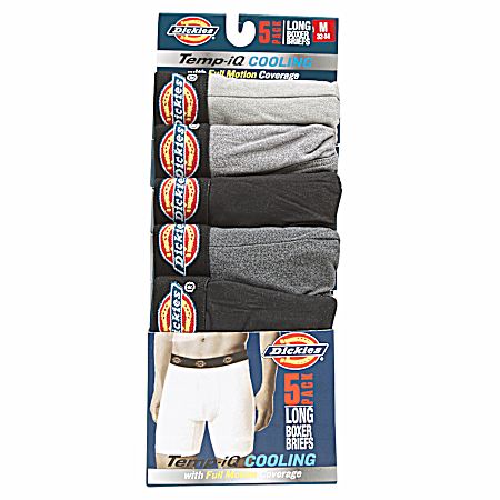 Men's Grey/Black Long Boxer Briefs - 5 Pk