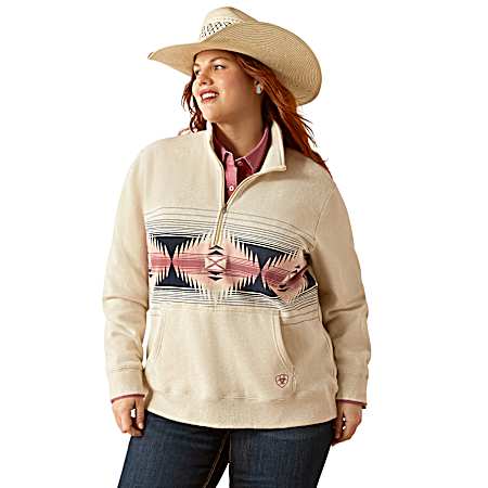 Women's Oatmeal Heather Western Half Zip Sweatshirt