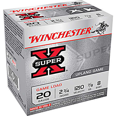 20 Gauge Super-X Upland & Small Game 2-3/4'' 8 Shot Shotshells - 25 Rounds