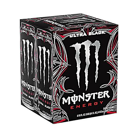 16 oz Ultra Black Zero-Sugar Energy Drink - 4 pk