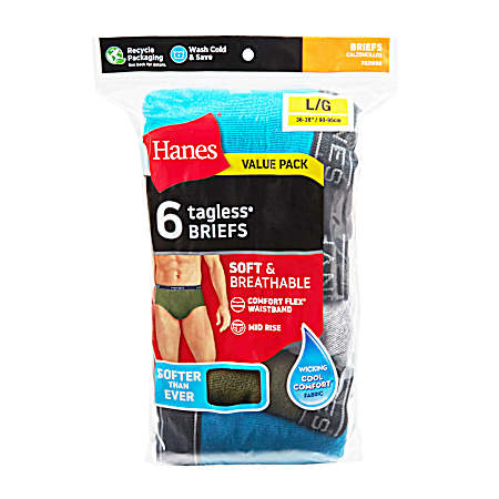 Men's Assorted ComfortSoft Tagless Briefs - 6 Pk