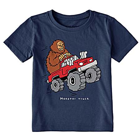 Toddler Darkest Blue Monster Truck Short Sleeve Shirt