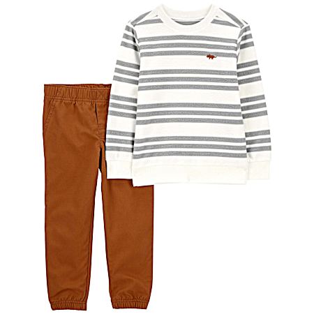 Toddler Boys' Brown/Gray Stripe Set - 2 Pc