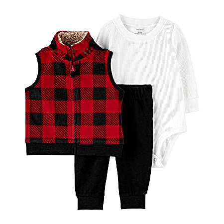 Infant Boys' Red/Black Houndsooth Vest Set - 3 Pc