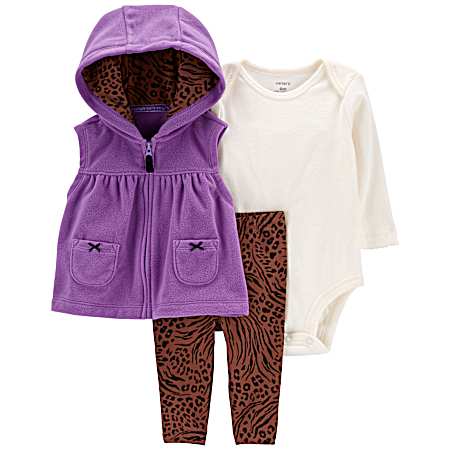 Infant Girls' Purple/Brown Zebra Vest Set - 3 Pc