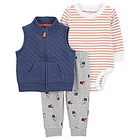 Infant Boys' Blue Vest Set - 3 Pc