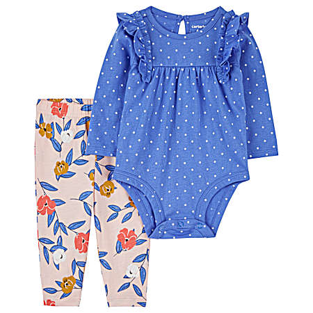 Infant Girls' Blue Floral Set - 2 Pc