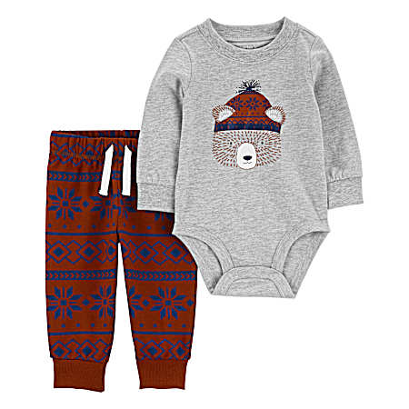 Infant Navy Aztec Brown Bear Set - 2 Pc