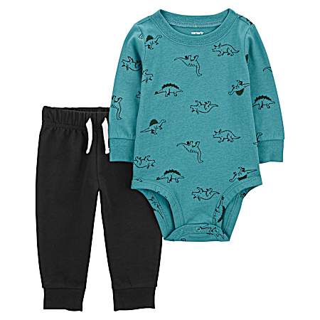 Infant Boys' Turquoise Dino Print Set - 2 Pc