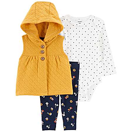 Infant Girls' Yellow Quilted Vest Set - 3 Pc