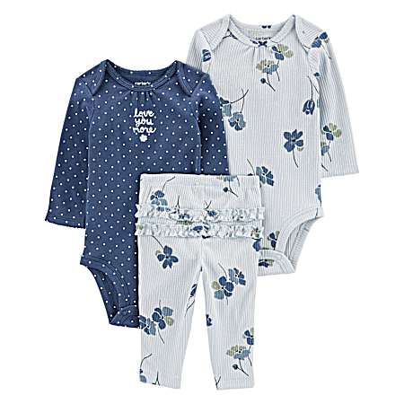 Infant Girls' Blue Floral Set - 3 Pc