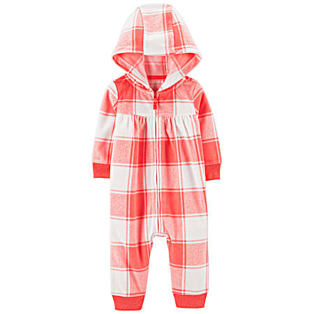 Infant Girls' Pink Plaid Heart Long Sleeve One Piece