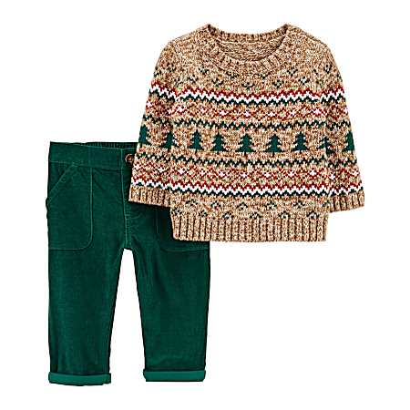 Infant Boys' Green/Beige Holiday Set - 2 Pc
