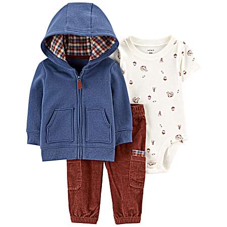 Infant Boys' Blue/Brown Plaid Set - 3 Pc
