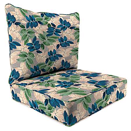 2 Pc. Blue/Green Leaf Deep Seat Chair Cushion