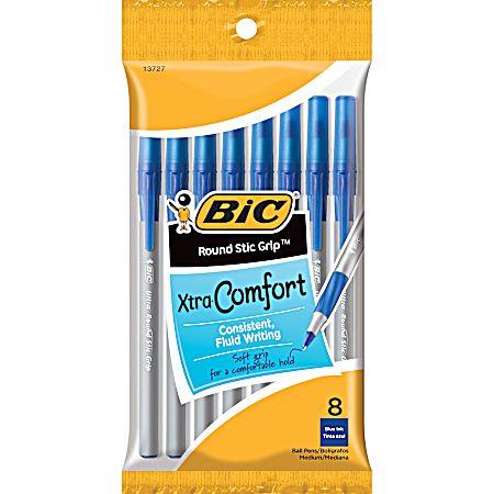 Round Stic Grip Blue Xtra Comfort Ballpoint Pens - 8 pk