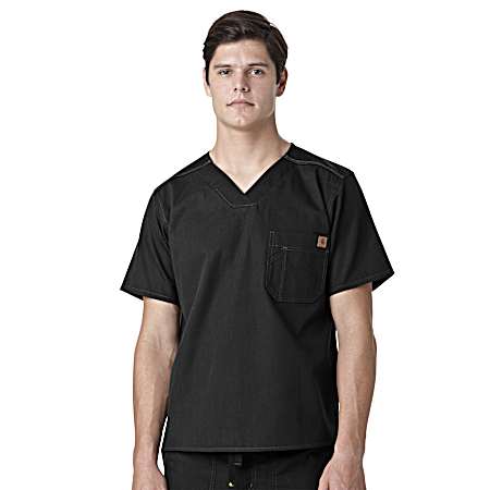 Men's Black Utility Short Sleeve Scrub Top