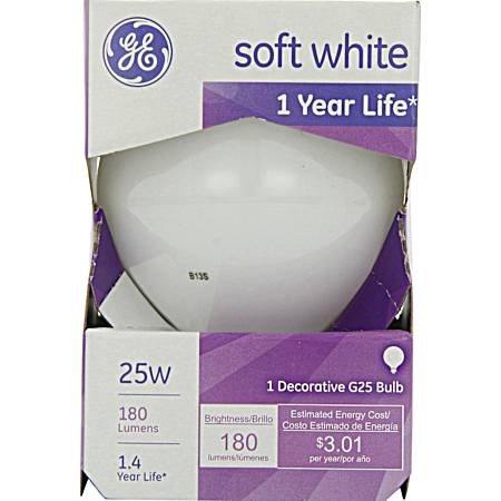25W G25 Soft White Globe Standard Light Bulb