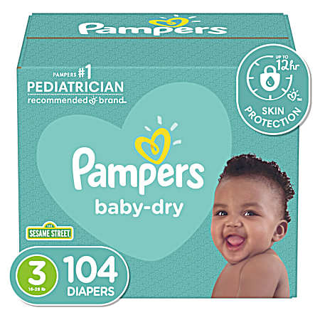 Baby Dry Super Pack Size 3 Diapers - 104 Ct
