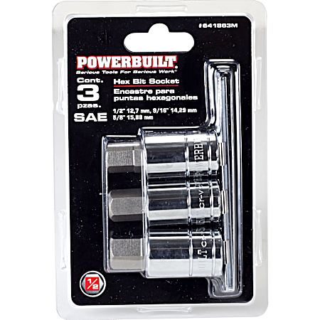 3 Pc. 1/2 In. Drive SAE Hex Bit Socket