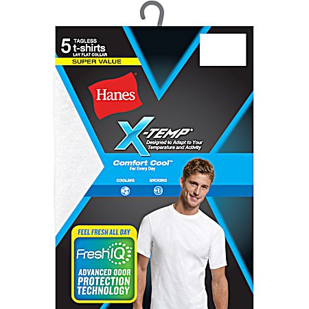 Men's Xtemp White Crew Neck Short Sleeve T-Shirt - 5 Pk