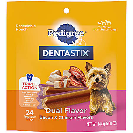 Dentastix Toy/Small Bacon & Chicken Dual Flavor Oral Care Dog Treats