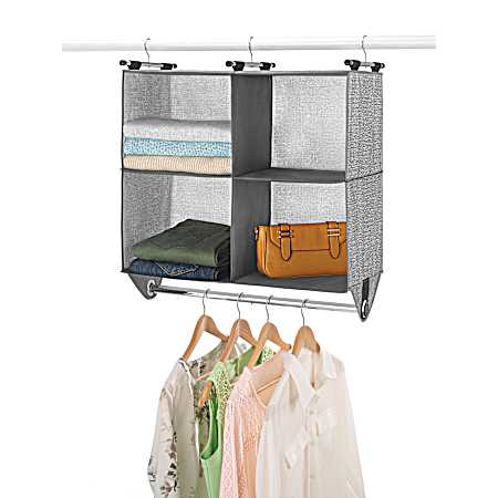 Hanging 4-Section Gray Closet Organizer w/ Garment Rod