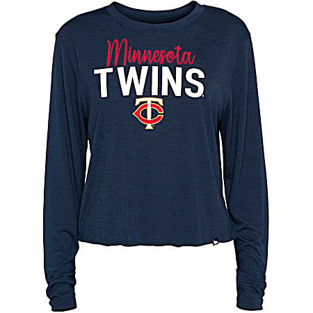 Women's Minnesota Twins Navy Graphic Crew Neck Long Sleeve T-Shirt