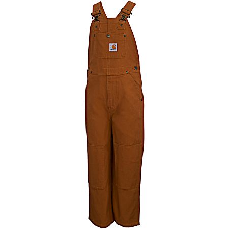Kids' Brown Washed Canvas Bib Overalls