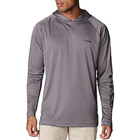 Men's PFG Terminal Tackle City Grey/Black Graphic Hooded Long Sleeve Pullover