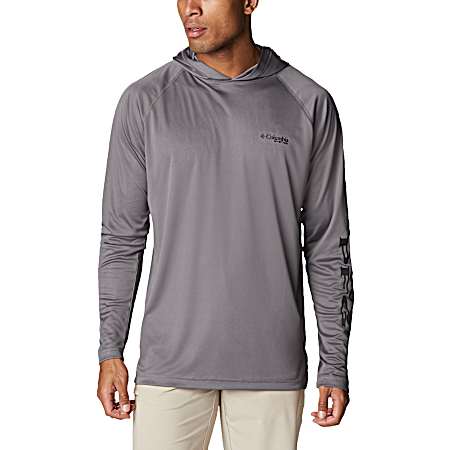 Men's PFG Terminal Tackle City Grey/Black Graphic Hooded Long Sleeve Pullover