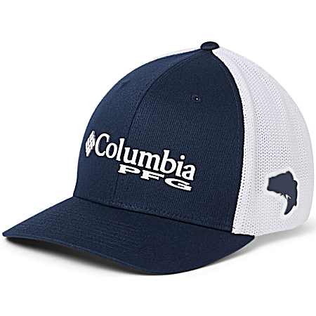 Adult Navy/White Bass Patch Mesh Back Ball Cap