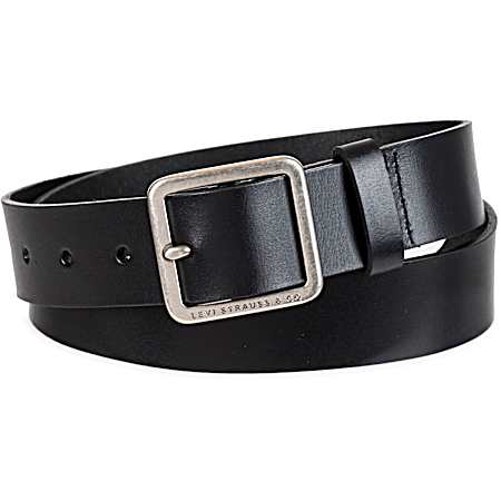 Women's Black Square Center Bar Buckle Leather Belt