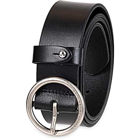 Women's Black Circular Center Buckle Leather Belt
