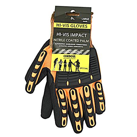 Large OGRE Hi-Vis Orange Nitrile TPR Protective Safety Gloves