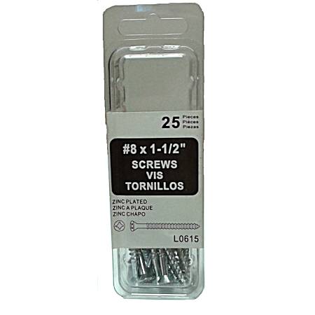#8 x 1-1/2 in Zinc-Plated Screws - 25 Pk
