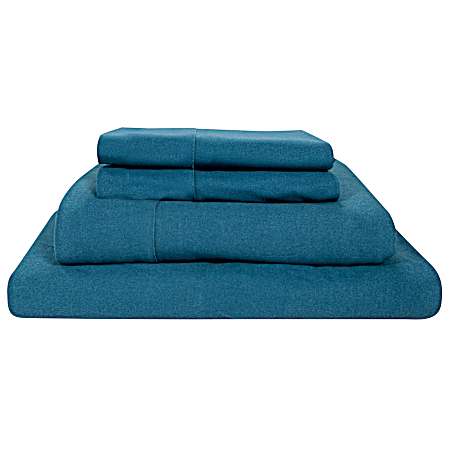 Flannel Lake Blue Bed Sheets Set