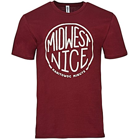 Men's Burgundy Midwest Nice Graphic Short Sleeve Shirt