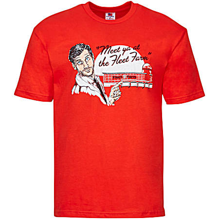 Men's Bright Orange Meet Ya At Fleet Farm Graphic Short Sleeve Shirt
