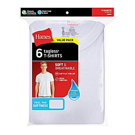 Men's White FreshIQ ComfortSoft Crew Neck Shirts - 6 Pk