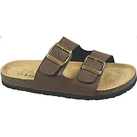 Women's Dark Brown 2 Strap Slide Sandals