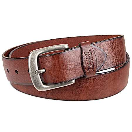 Men's Brown 38mm Leather Belt w/ Embossed Logo