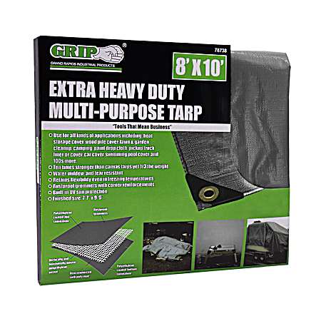8 ft x 10 ft Extra Heavy-Duty Grey Tarp