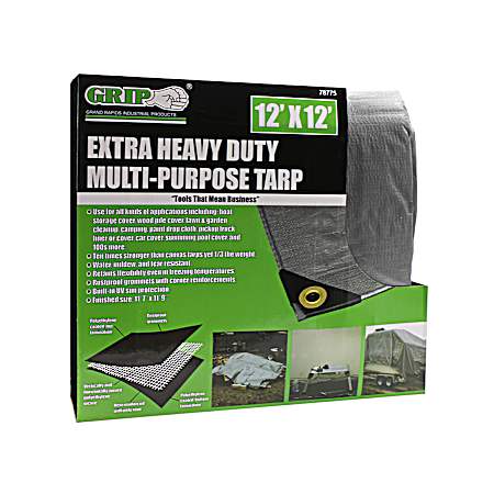 12 ft x 12 ft Extra Heavy-Duty Grey Tarp