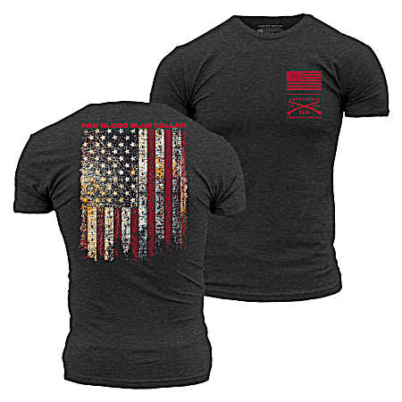 Men's Charcoal Red Blood Blue Collar Short Sleeve Shirt