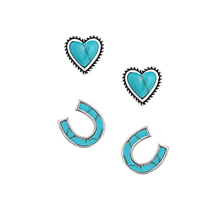 Turquoise Heart & Horseshoe Earring Set