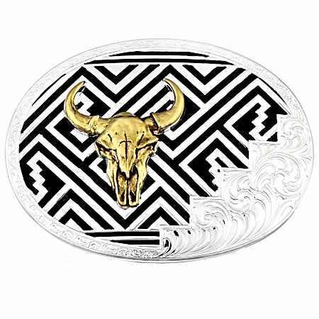 Desert Twilight Southwestern Belt Buckle with Buffalo Skull